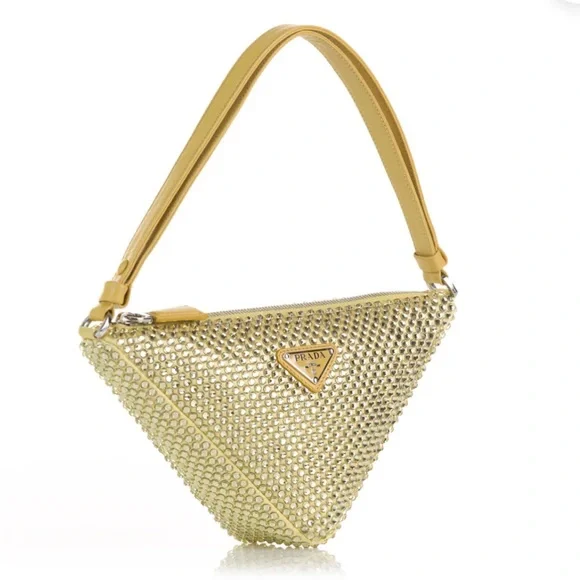 PRADA***Gold Crystal Pineapple Yellow Satin Triangle Bag***$2600 NWB - Picture 10 of 13